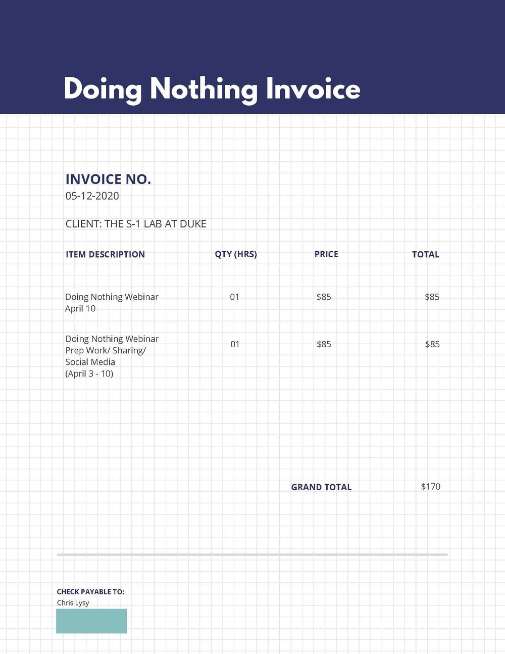 invoice being paid to do nothing